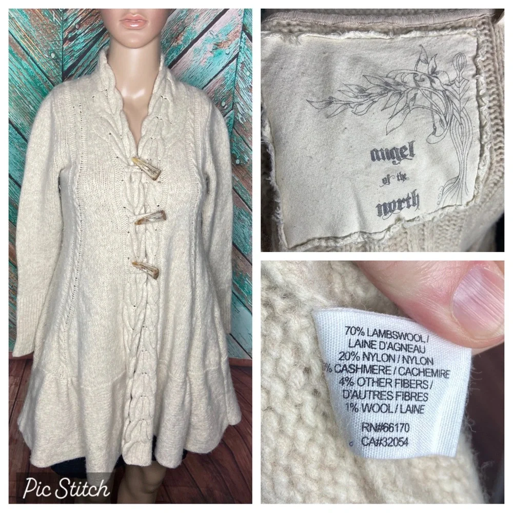 Anthropologie Angel Of The North Lambswool Blend Braided Toggle Cardigan Sweater